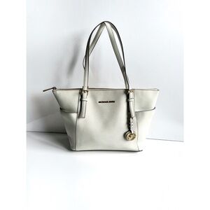 Michael Kors Jet Set Top-Zip Tote, Cream Saffiano Leather
